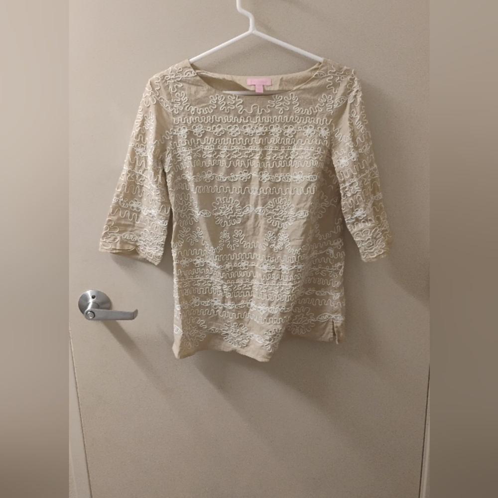 Lilly Pulitzer Yasmine Embroidered 100% Cotton Blouse Sz 0